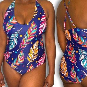 Festive colorful bubbles & feather swimsuit (one piece)